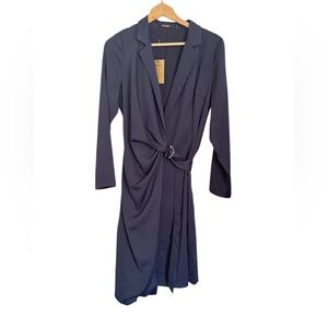 Roeyshouse Navy Blue Faux Wrap Buckle Loop Tie Blazer Dress size L